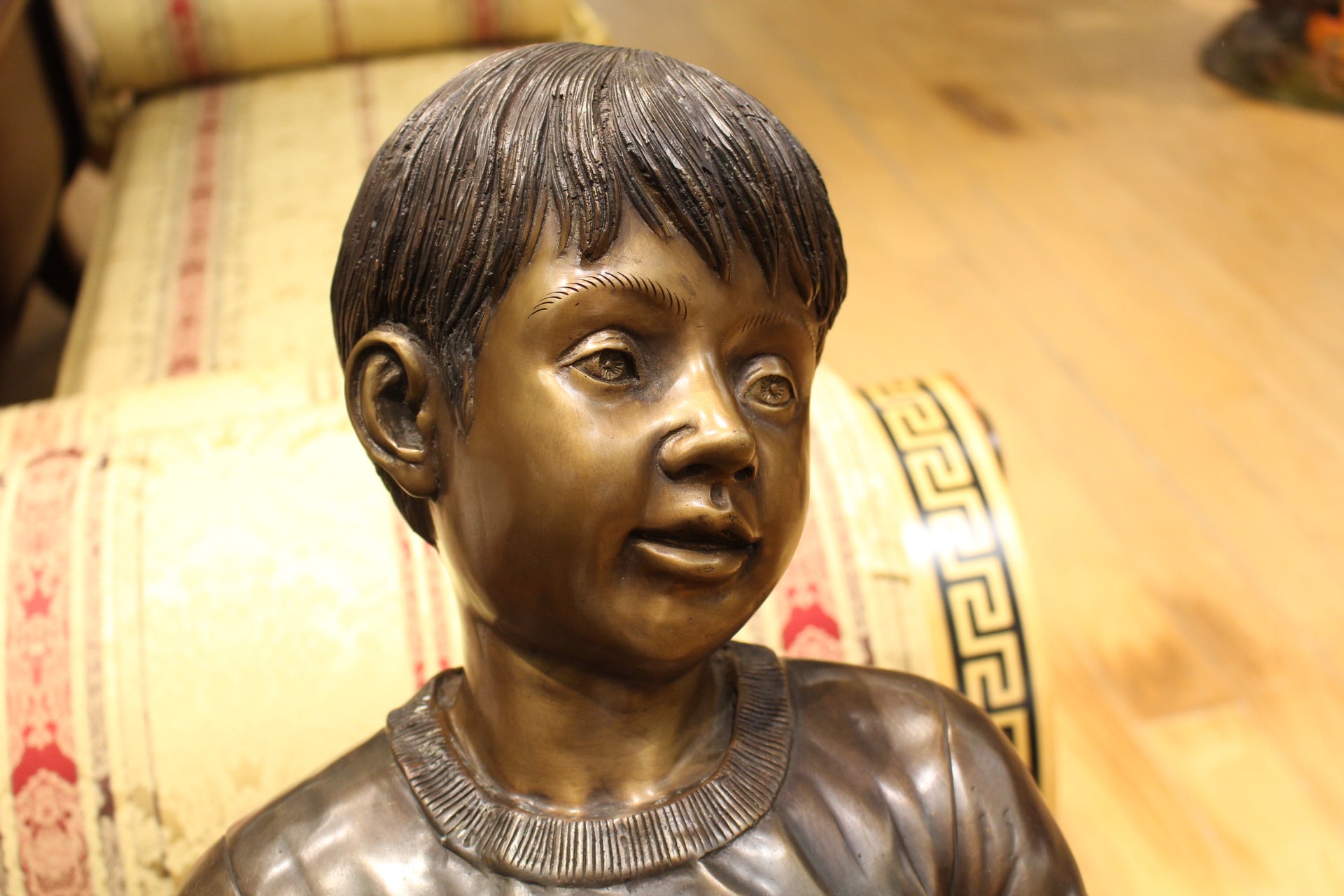 Boy Girl Drinking From Fountain Bronze Statue -  Size: 44"L x 24"W x 42"H. 