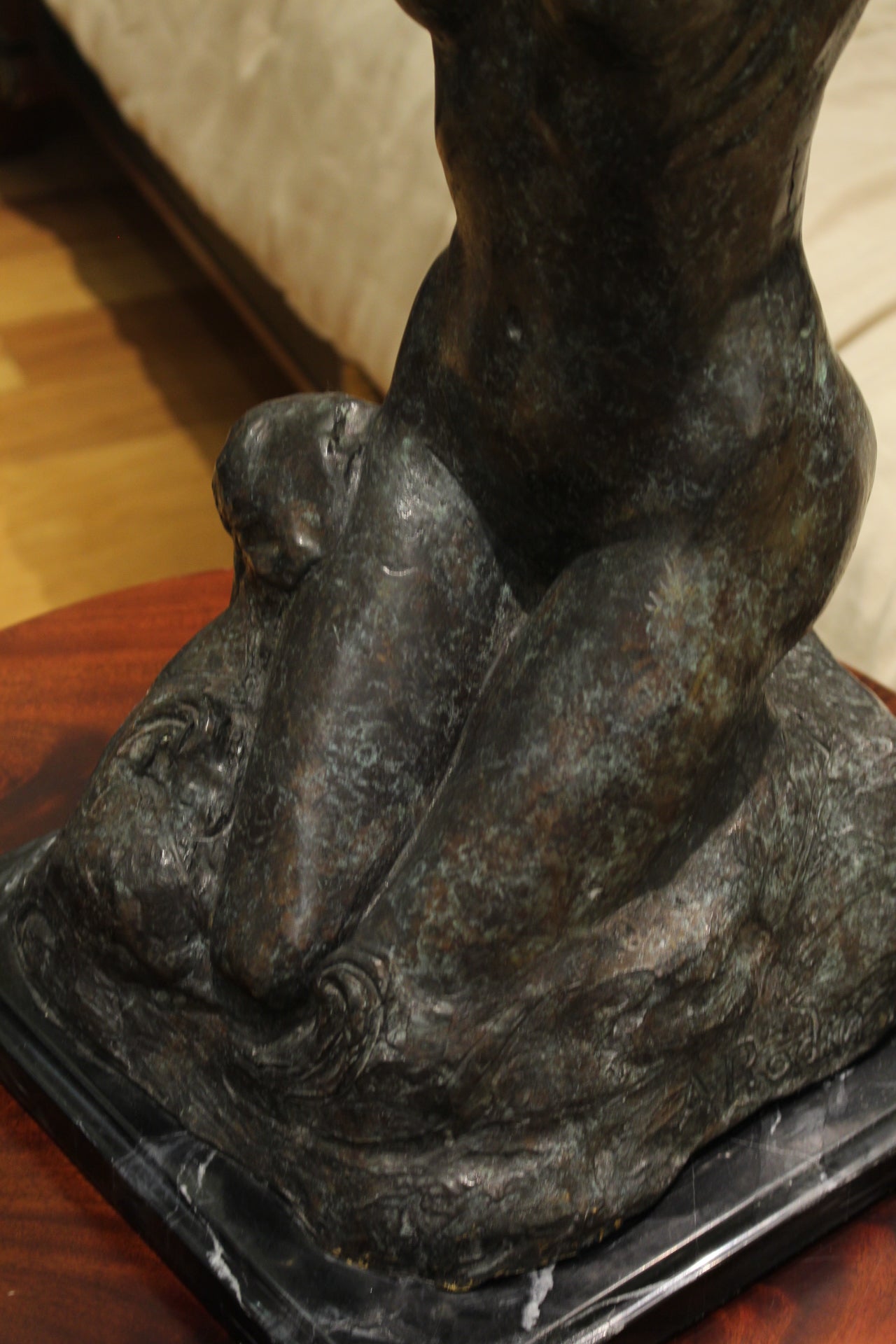 Woman Posing Naked Rodin Bronze Statue replica -  Size: 14"L x 13"W x 27"H. 