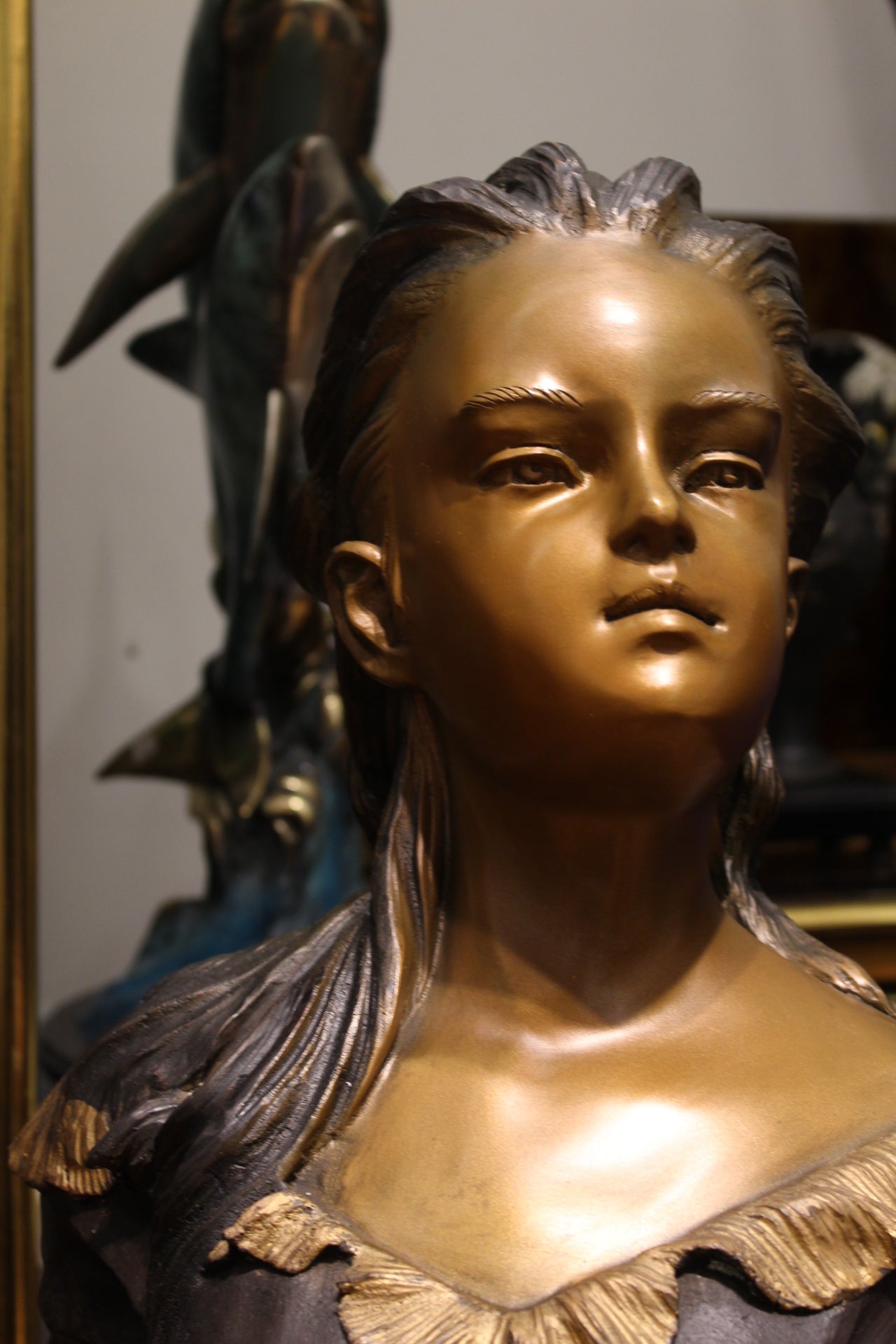 Woman Holding Bouquet Standing on Lily  Bronze Statue/Fountain 28" x27"x 60"H. 
