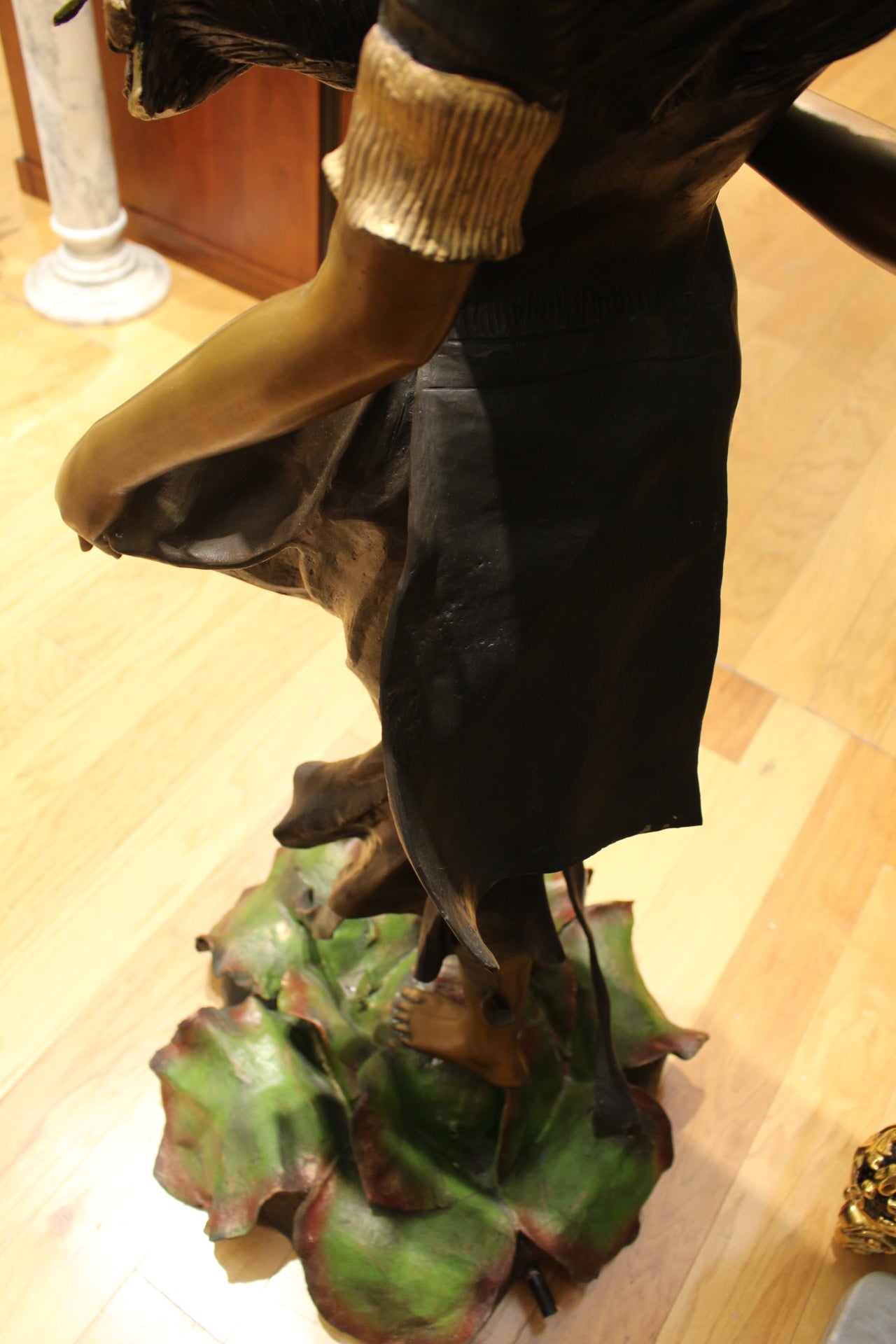 Woman Holding Bouquet Standing on Lily  Bronze Statue/Fountain 28" x27"x 60"H. 