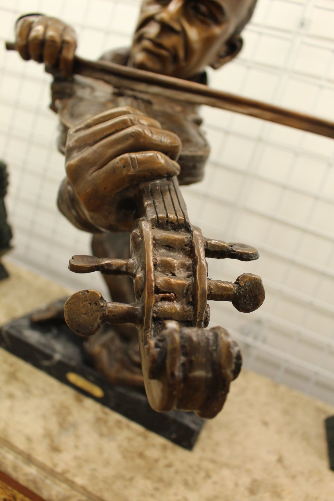 Musicista by Arnadia, Bust of Violin Musician Bronze Statue - 27"x 16"x 32"H. 