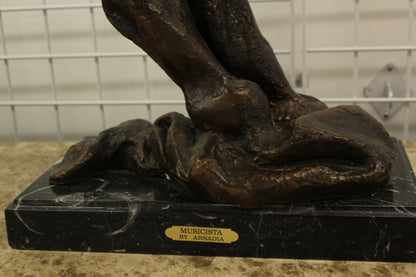 Musicista by Arnadia, Bust of Violin Musician Bronze Statue - 27"x 16"x 32"H. 