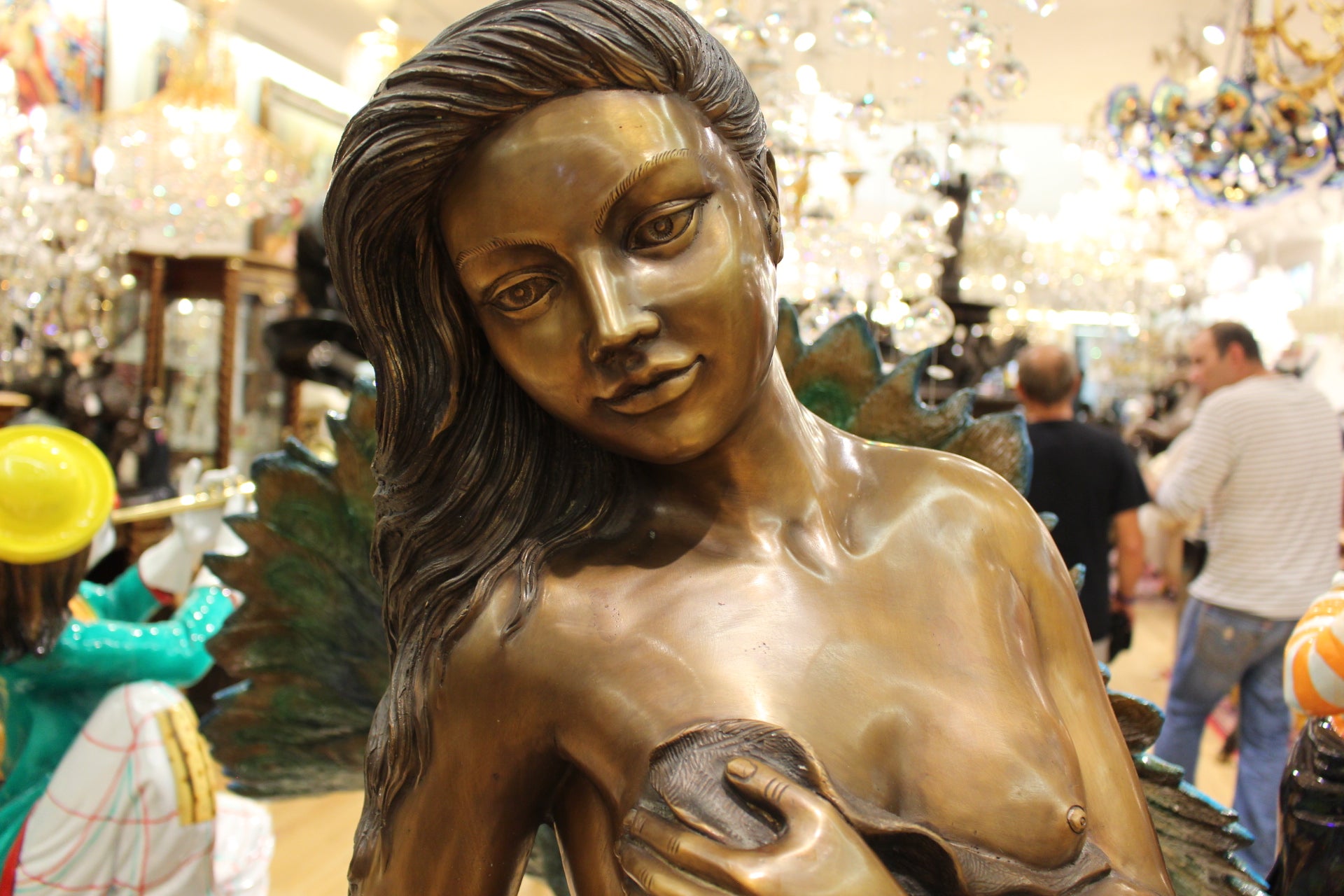 Beautiful Women Holding Drape Bronze Statue -  Size: 22"L x 18"W x 49"H. 