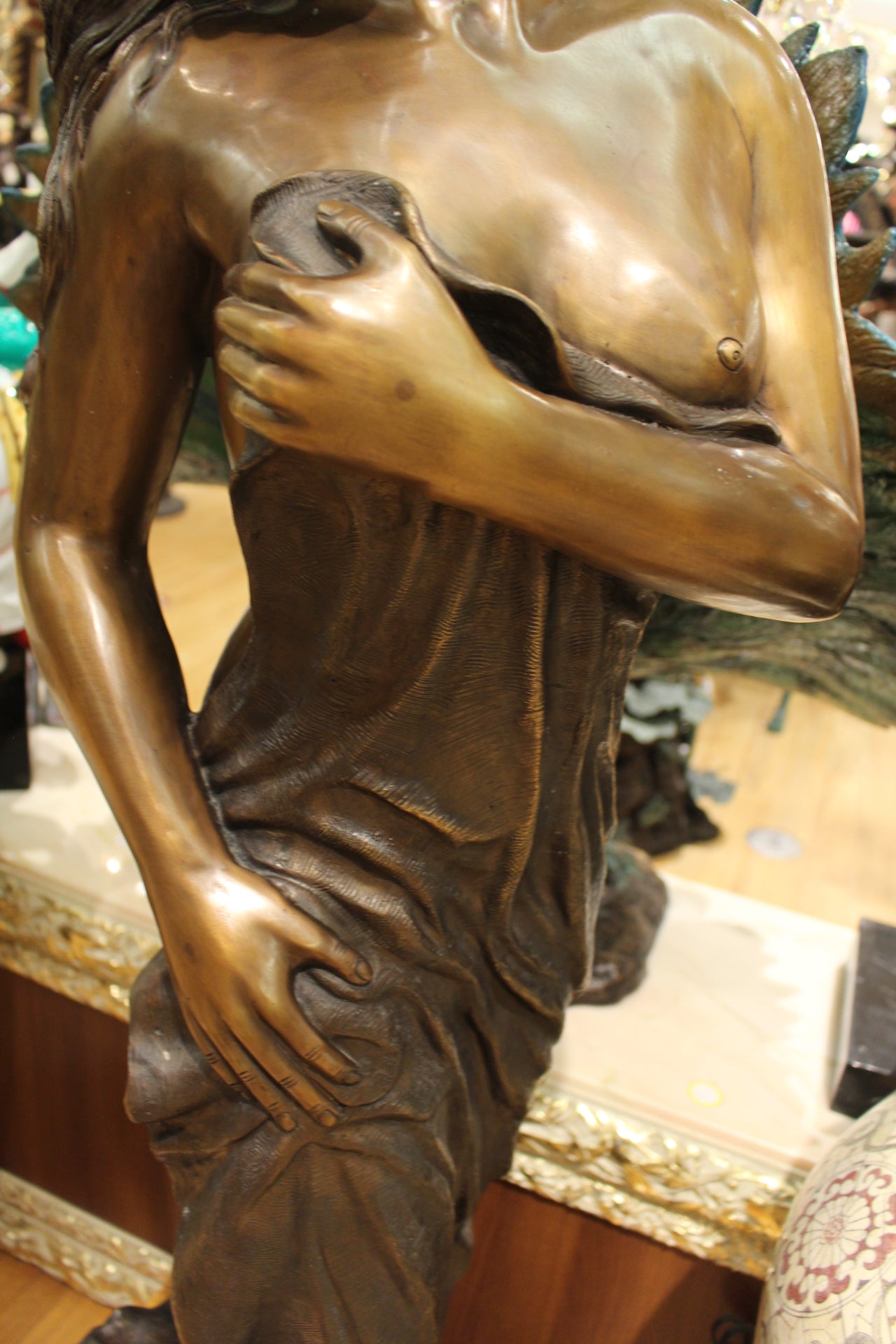 Beautiful Women Holding Drape Bronze Statue -  Size: 22"L x 18"W x 49"H. 