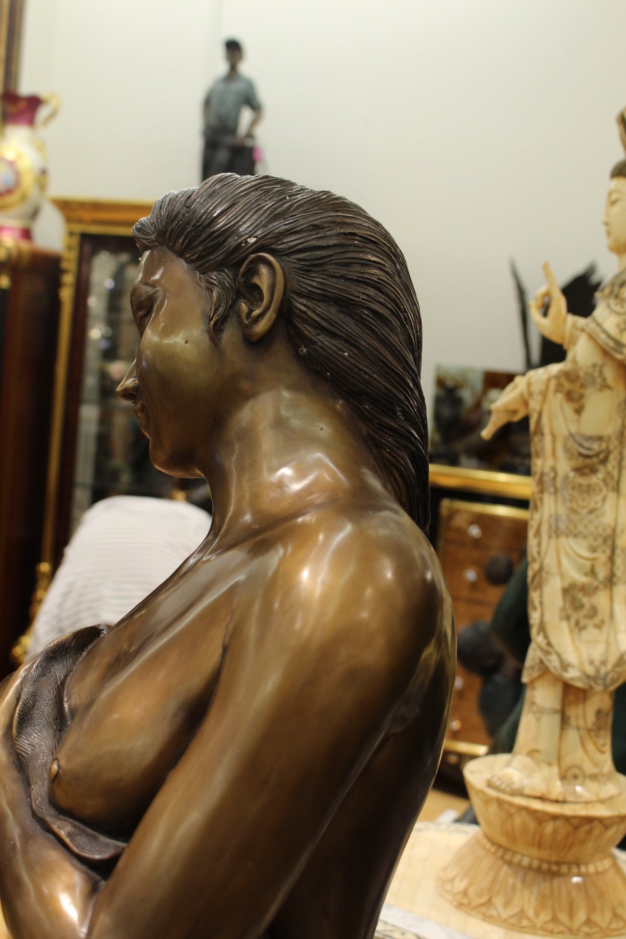Beautiful Women Holding Drape Bronze Statue -  Size: 22"L x 18"W x 49"H. 