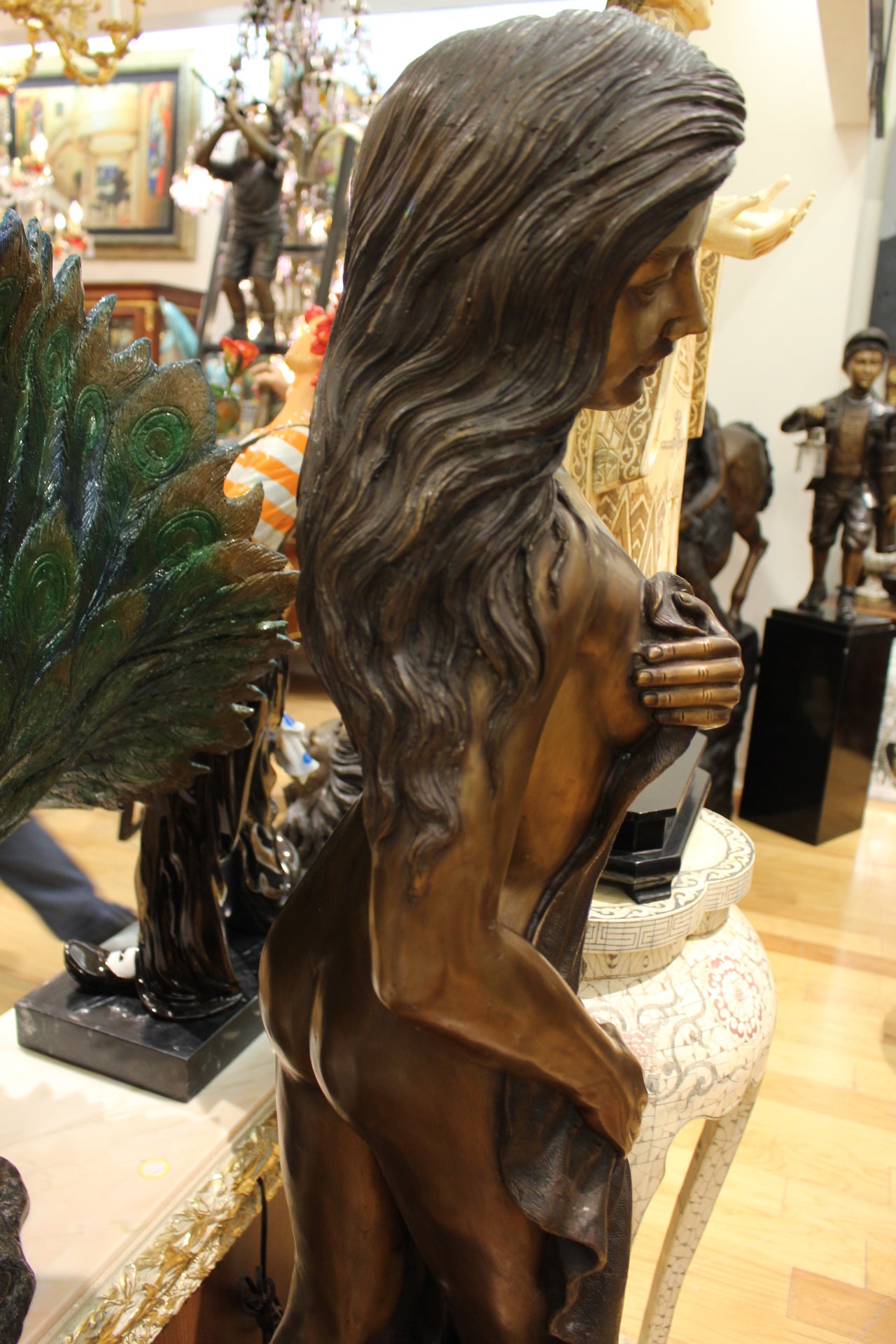Beautiful Women Holding Drape Bronze Statue -  Size: 22"L x 18"W x 49"H. 