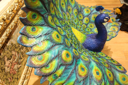 Colorful Peacock Bronze Statue -  Size: 24"L x 39"W x 35"H. 