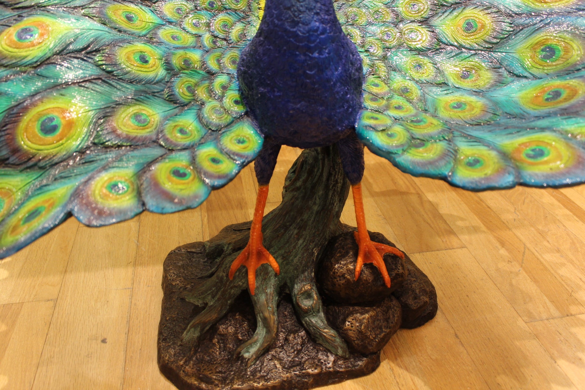 Colorful Peacock Bronze Statue -  Size: 24"L x 39"W x 35"H. 
