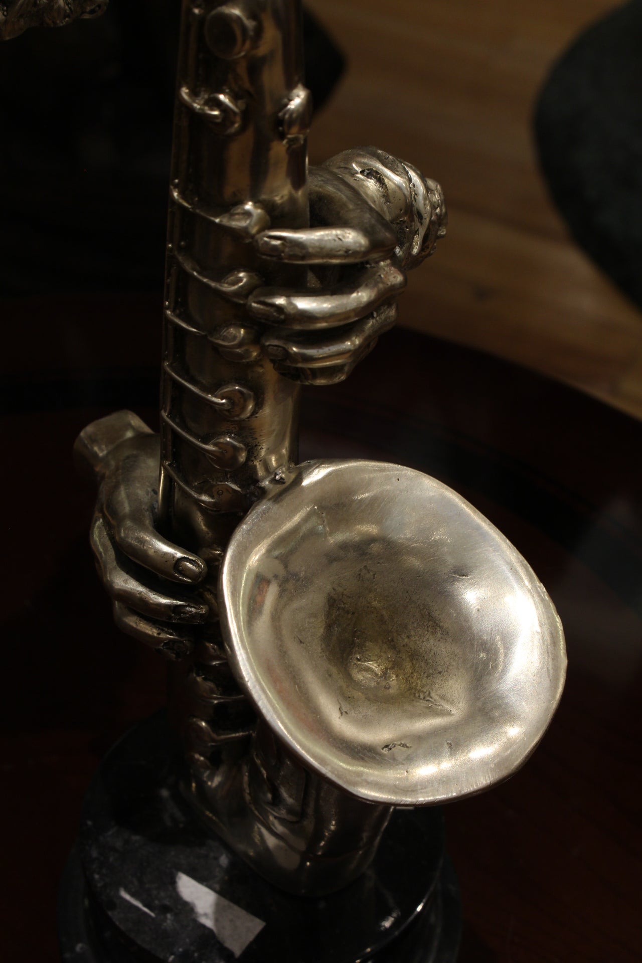 Man Playing Trombone Bronze Statue -  Size: 8"L x 5"W x 14"H. 