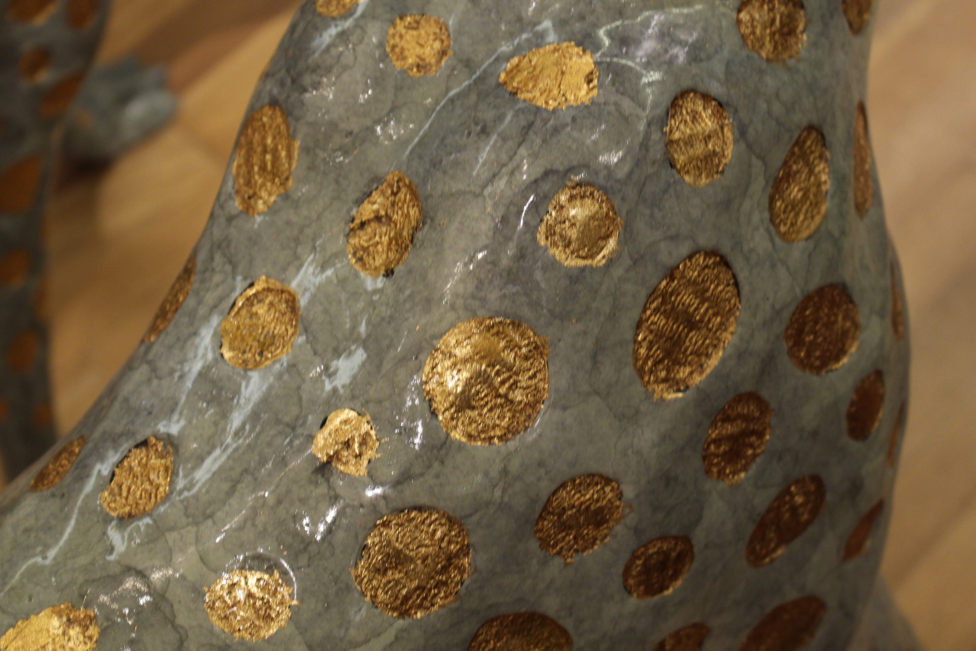 Pair of Golden-Plated Cheetahs Bronze Statue -  Size: 58"L x 10"W x 31"H. 