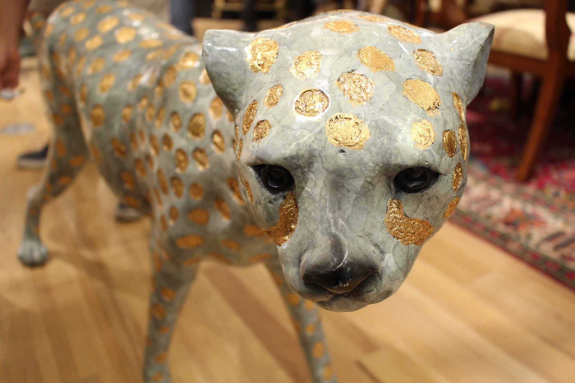 Pair of Golden-Plated Cheetahs Bronze Statue -  Size: 58"L x 10"W x 31"H. 