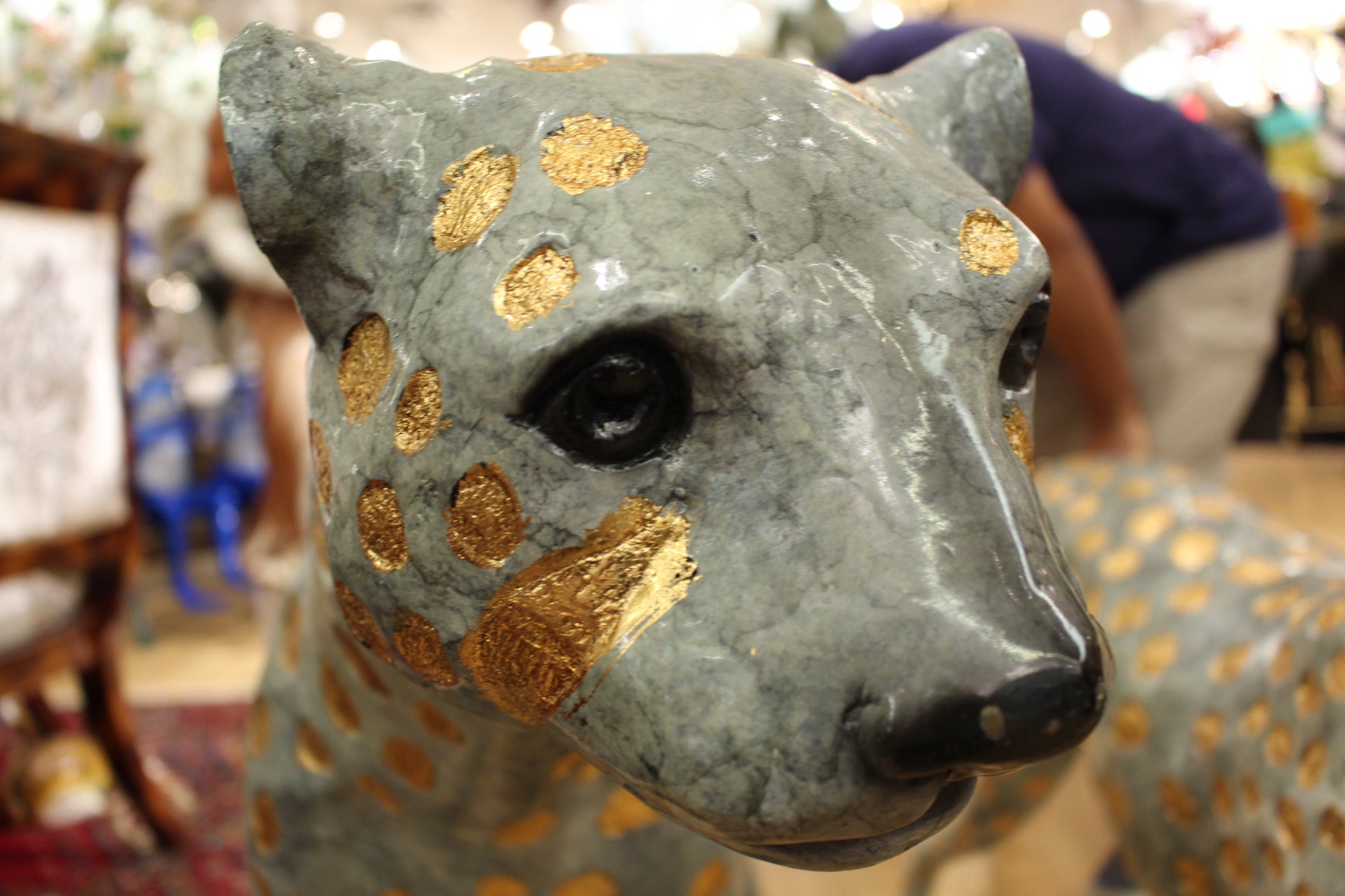 Pair of Golden-Plated Cheetahs Bronze Statue -  Size: 58"L x 10"W x 31"H. 
