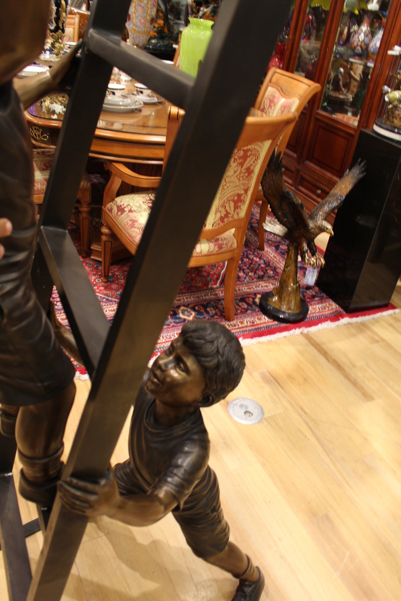 Three Children Playing on Ladder Bronze Statue -  Size: 24"L x 27"W x 96"H. 