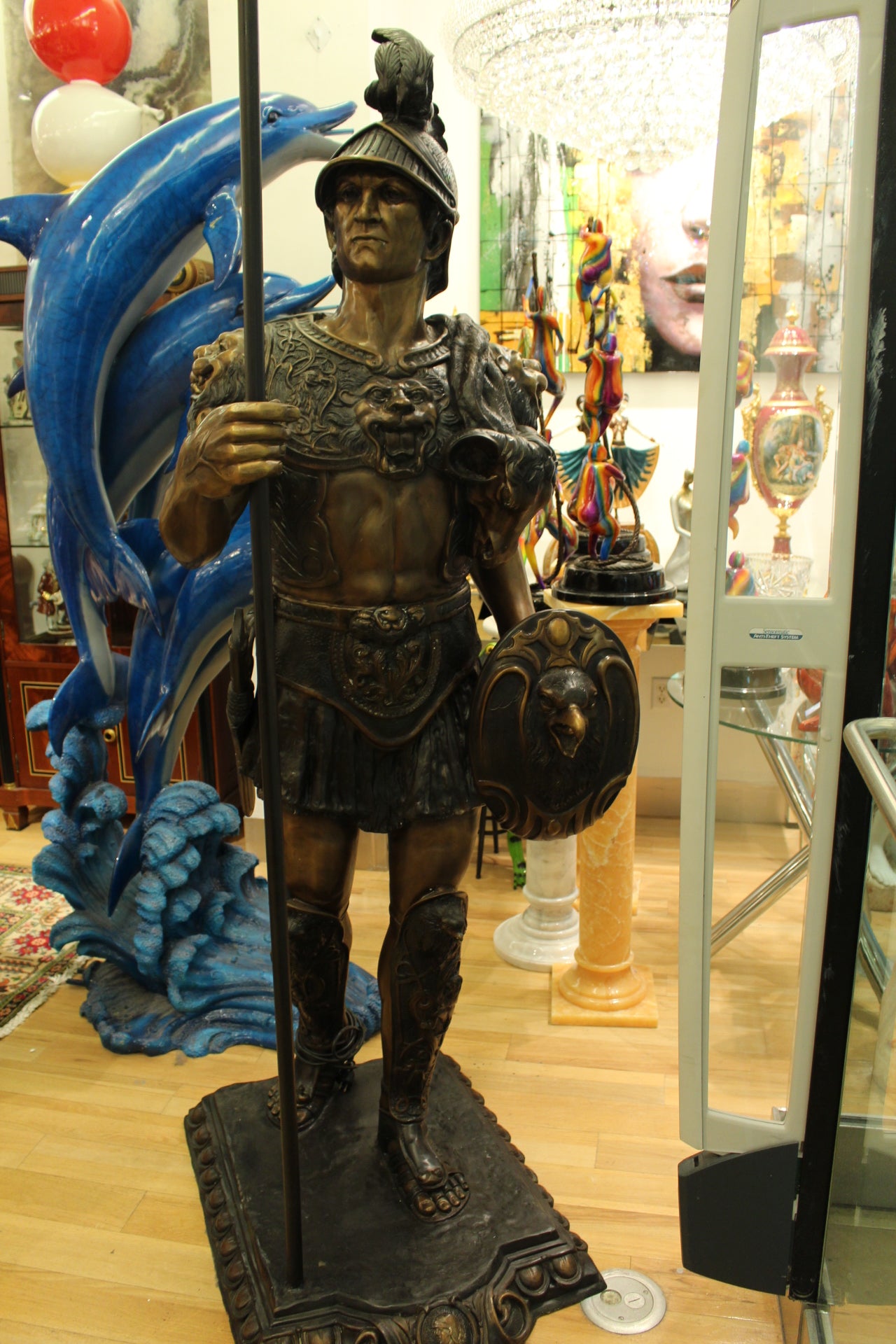 Pair of Roman Warrior lamps Bronze Statues -  Size: 33"L x 24"W x 96"H. 