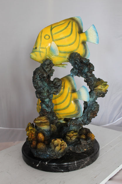 Two Butterfly fish swimming bronze statue -  Size: 12"L x 12"W x 24"H. 