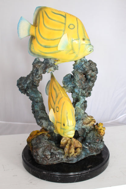 Two Butterfly fish swimming bronze statue -  Size: 12"L x 12"W x 24"H. 