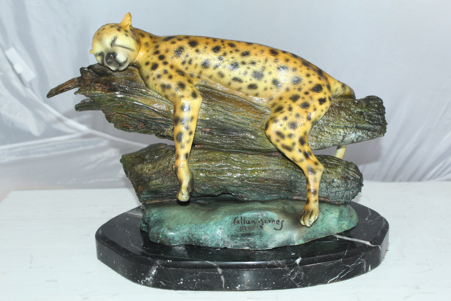 Resting Tiger Bronze Statue -  Size: 16"L x 12"W x 13"H.