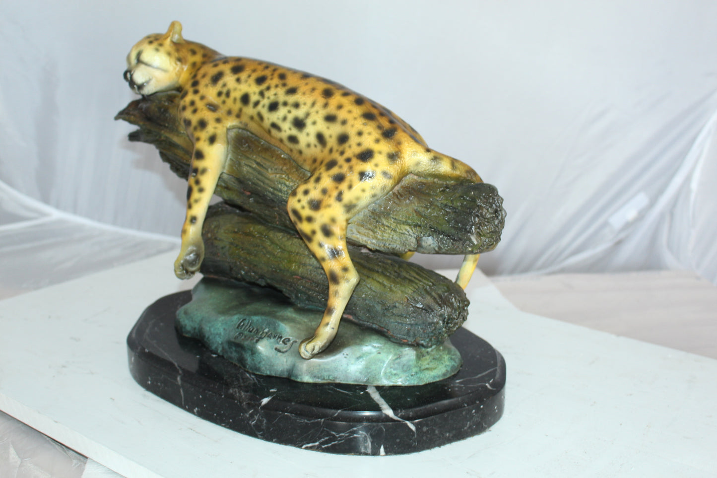 Resting Tiger Bronze Statue -  Size: 16"L x 12"W x 13"H.