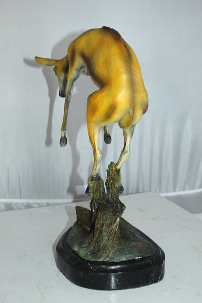 Jumping Impala bronze statue -  Size: 9"L x 7"W x 16"H. 