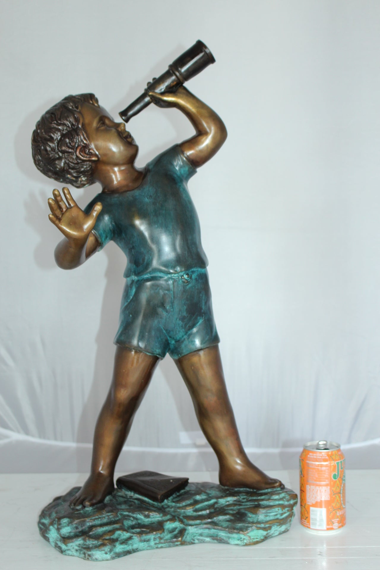 Boy with telescope Bronze Statue -  Size: 14"L x 10"W x 28"H. 