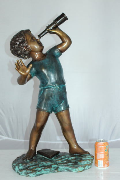 Boy with telescope Bronze Statue -  Size: 14"L x 10"W x 28"H. 