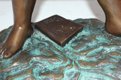 Boy with telescope Bronze Statue -  Size: 14"L x 10"W x 28"H. 