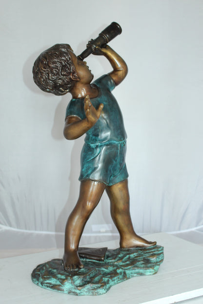 Boy with telescope Bronze Statue -  Size: 14"L x 10"W x 28"H. 
