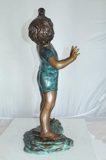 Boy with telescope Bronze Statue -  Size: 14"L x 10"W x 28"H. 