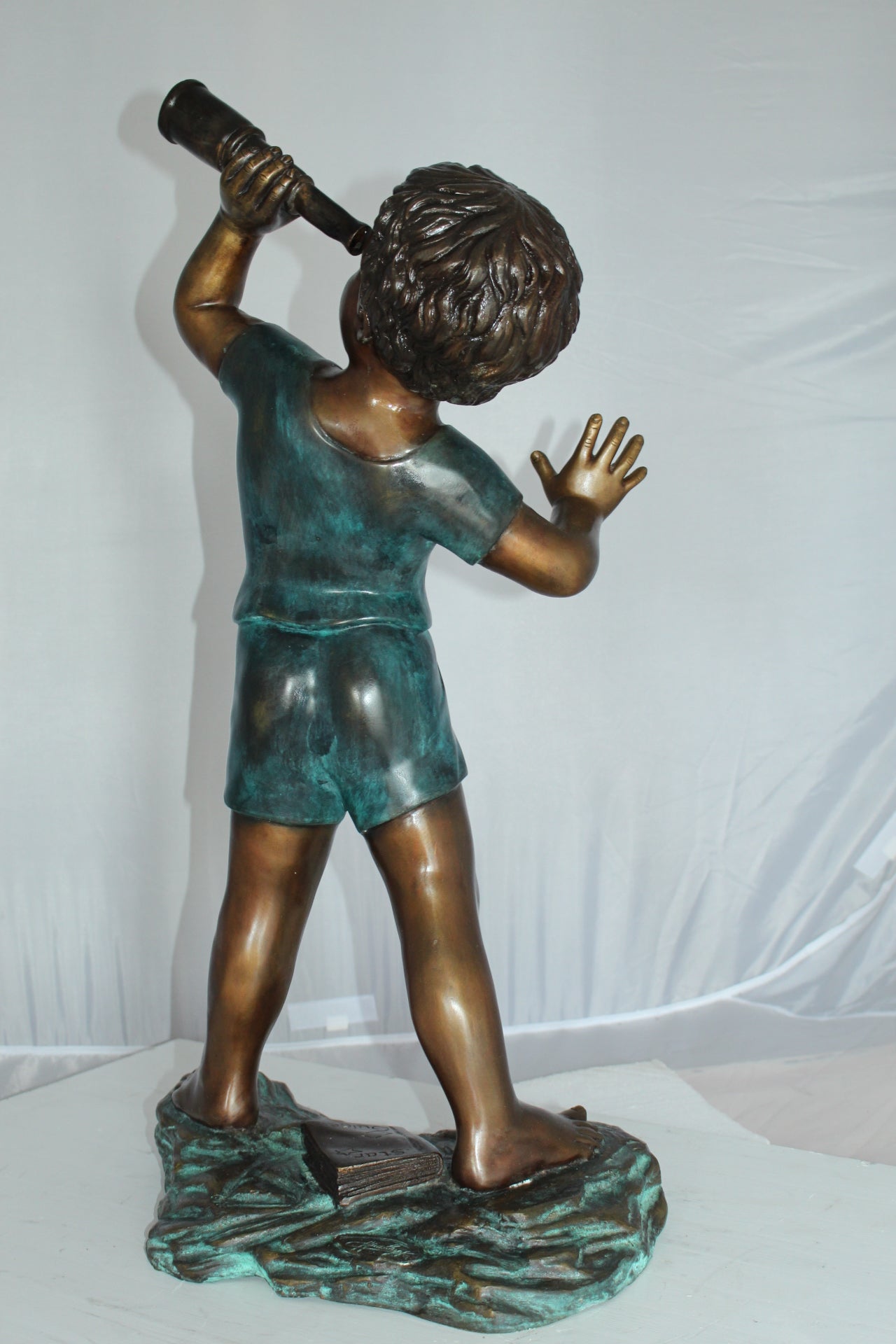 Boy with telescope Bronze Statue -  Size: 14"L x 10"W x 28"H. 