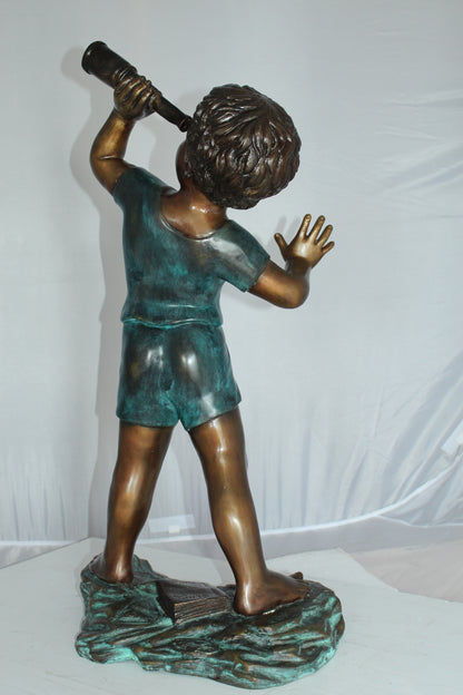 Boy with telescope Bronze Statue -  Size: 14"L x 10"W x 28"H. 