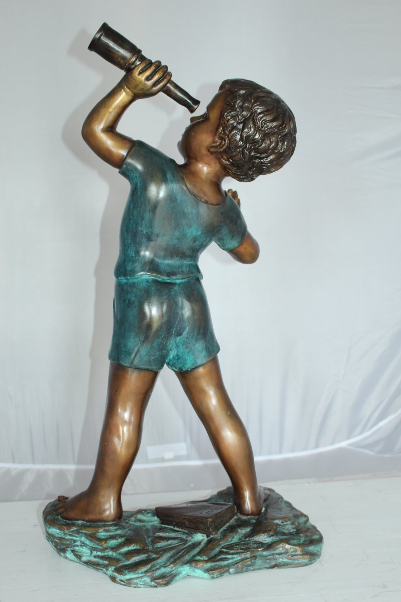 Boy with telescope Bronze Statue -  Size: 14"L x 10"W x 28"H. 