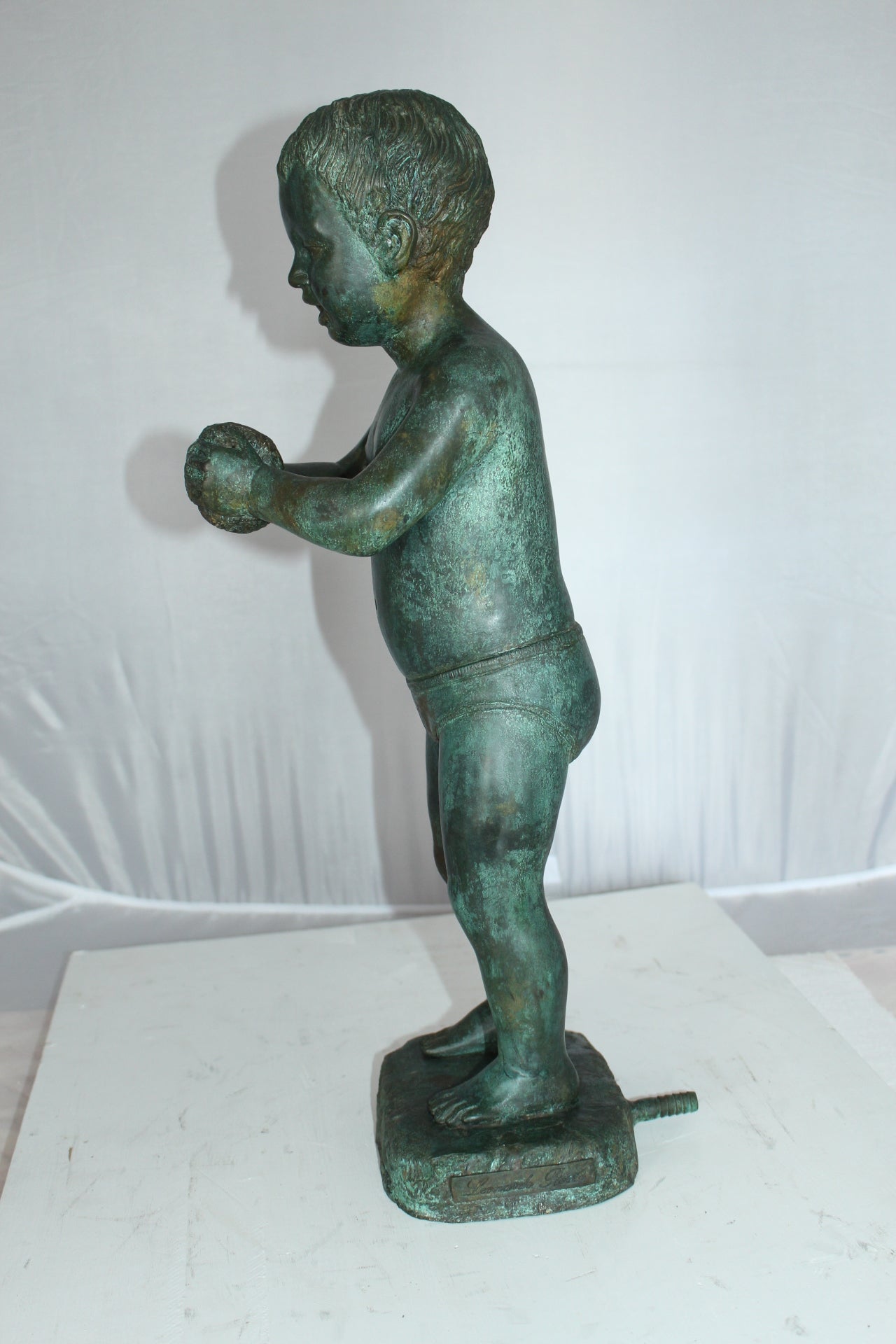 Boy with Sponge Bronze Statue -  Size: 8"L x 9"W x 22"H. 