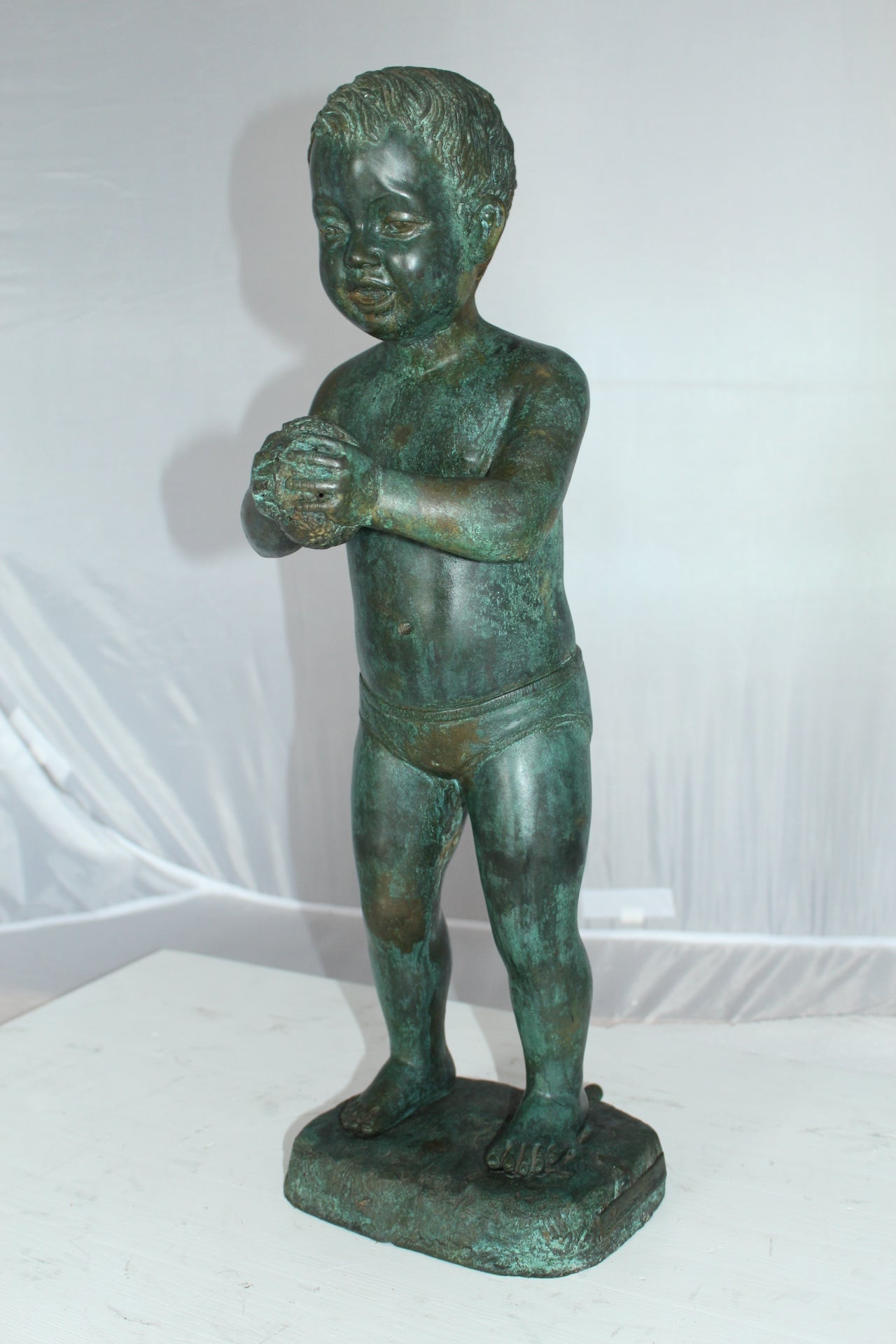Boy with Sponge Bronze Statue -  Size: 8"L x 9"W x 22"H. 