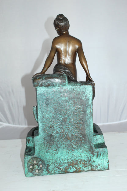 Lady on Wall fountain Bronze Statue -  Size: 12"L x 9"W x 21"H. 