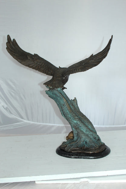 Owl with Rabbit Bronze Statue -  Size: 20"L x 8"W x 22"H. 
