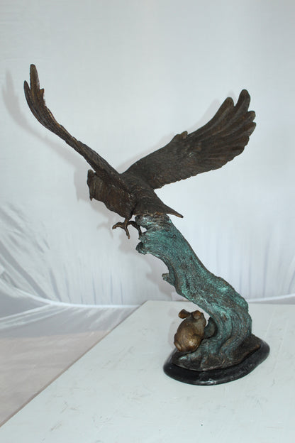Owl with Rabbit Bronze Statue -  Size: 20"L x 8"W x 22"H. 