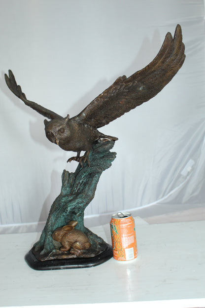 Owl with Rabbit Bronze Statue -  Size: 20"L x 8"W x 22"H. 