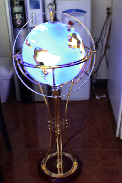 Illuminated Blue Ocean World Globe Rotating by motor -  18"L x 18"W x 42"H. 