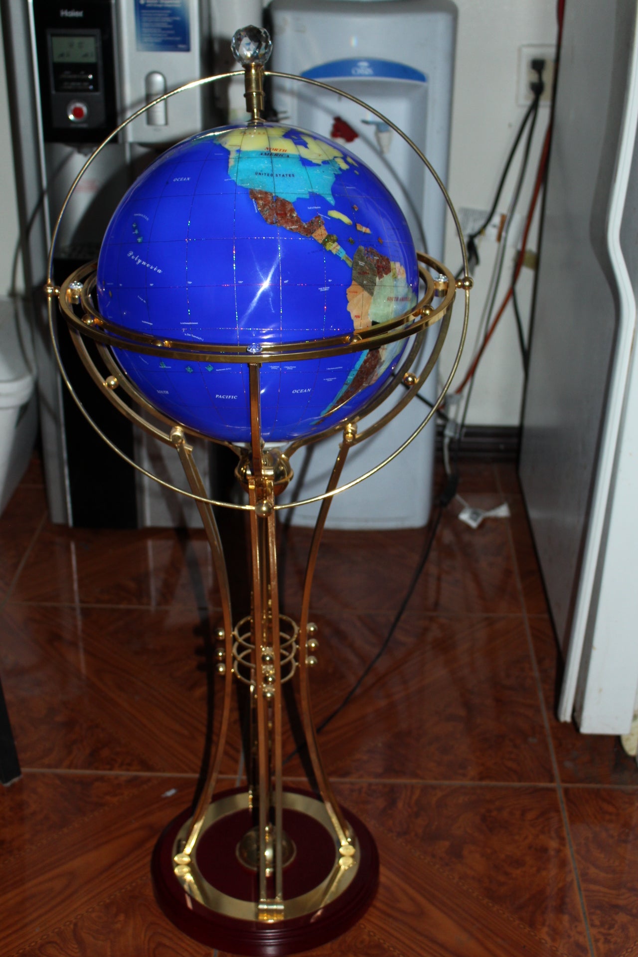Illuminated Blue Ocean World Globe Rotating by motor -  18"L x 18"W x 42"H. 