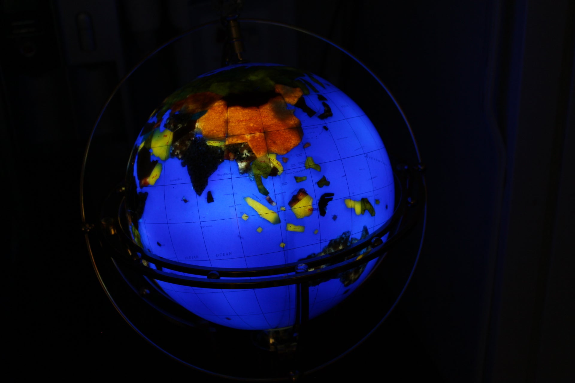 Illuminated Blue Ocean World Globe Rotating by motor -  18"L x 18"W x 42"H. 