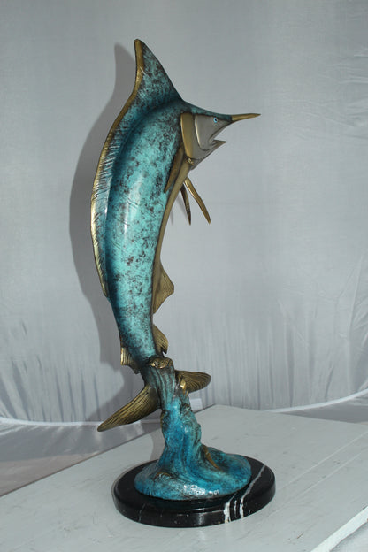 Single Marlin Fish bronze statue -  Size: 9"L x 9"W x 27"H. 