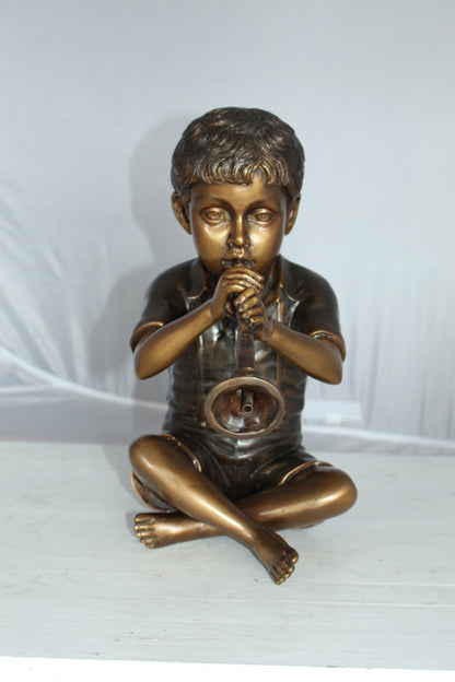Boy with Flute fountain bronze statue -  Size: 7"L x 11"W x 14"H. 