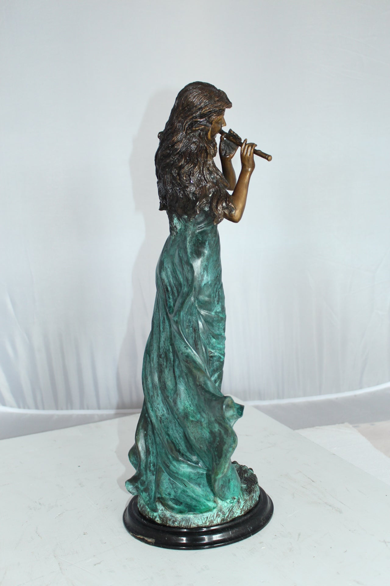 Musical Girl Bronze Statue -  Size: 8"L x 7"W x 19"H. 