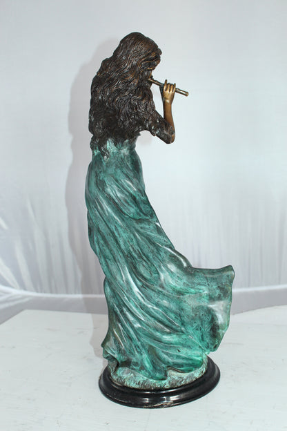 Musical Girl Bronze Statue -  Size: 8"L x 7"W x 19"H. 
