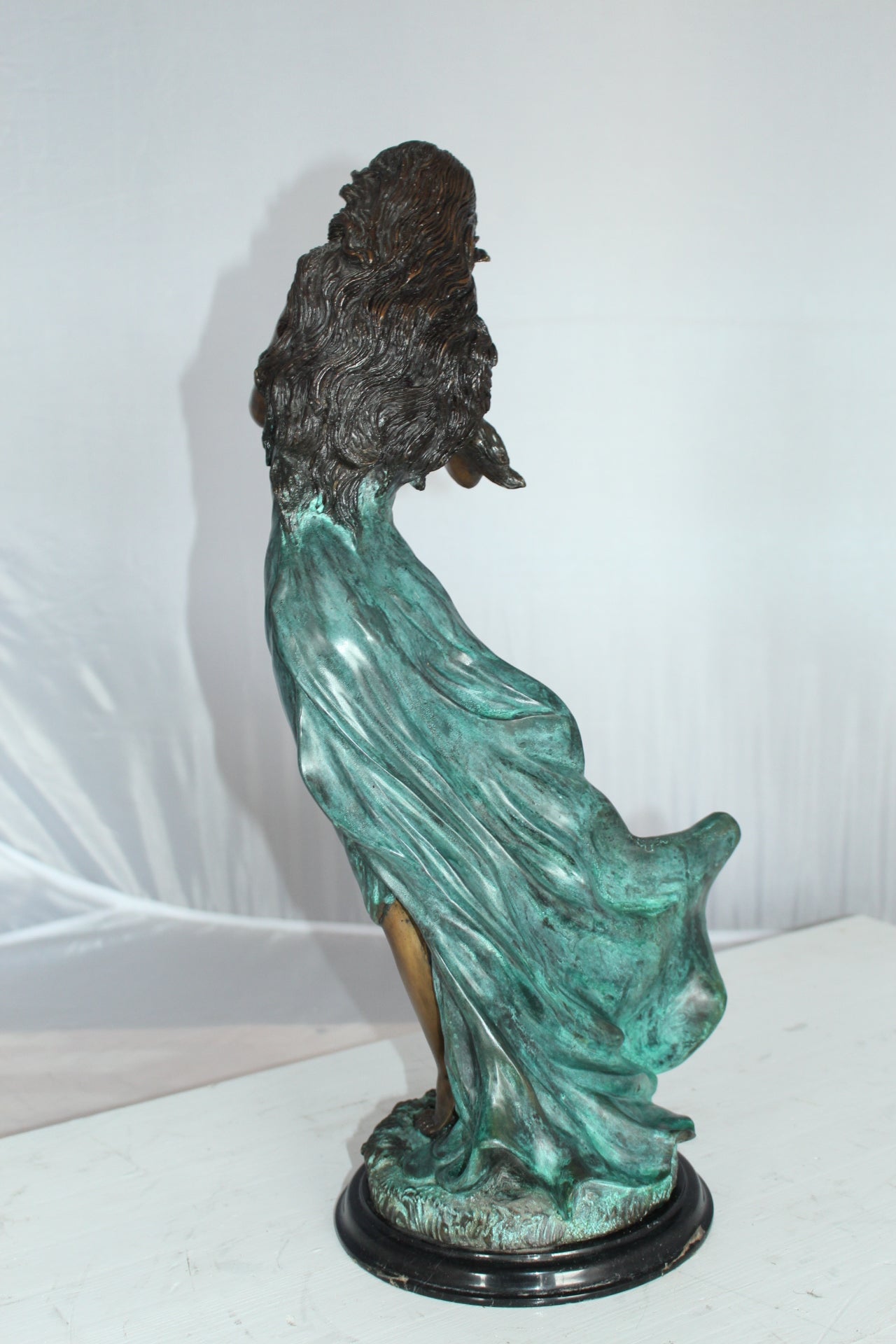 Musical Girl Bronze Statue -  Size: 8"L x 7"W x 19"H. 