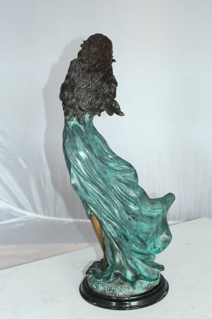 Musical Girl Bronze Statue -  Size: 8"L x 7"W x 19"H. 