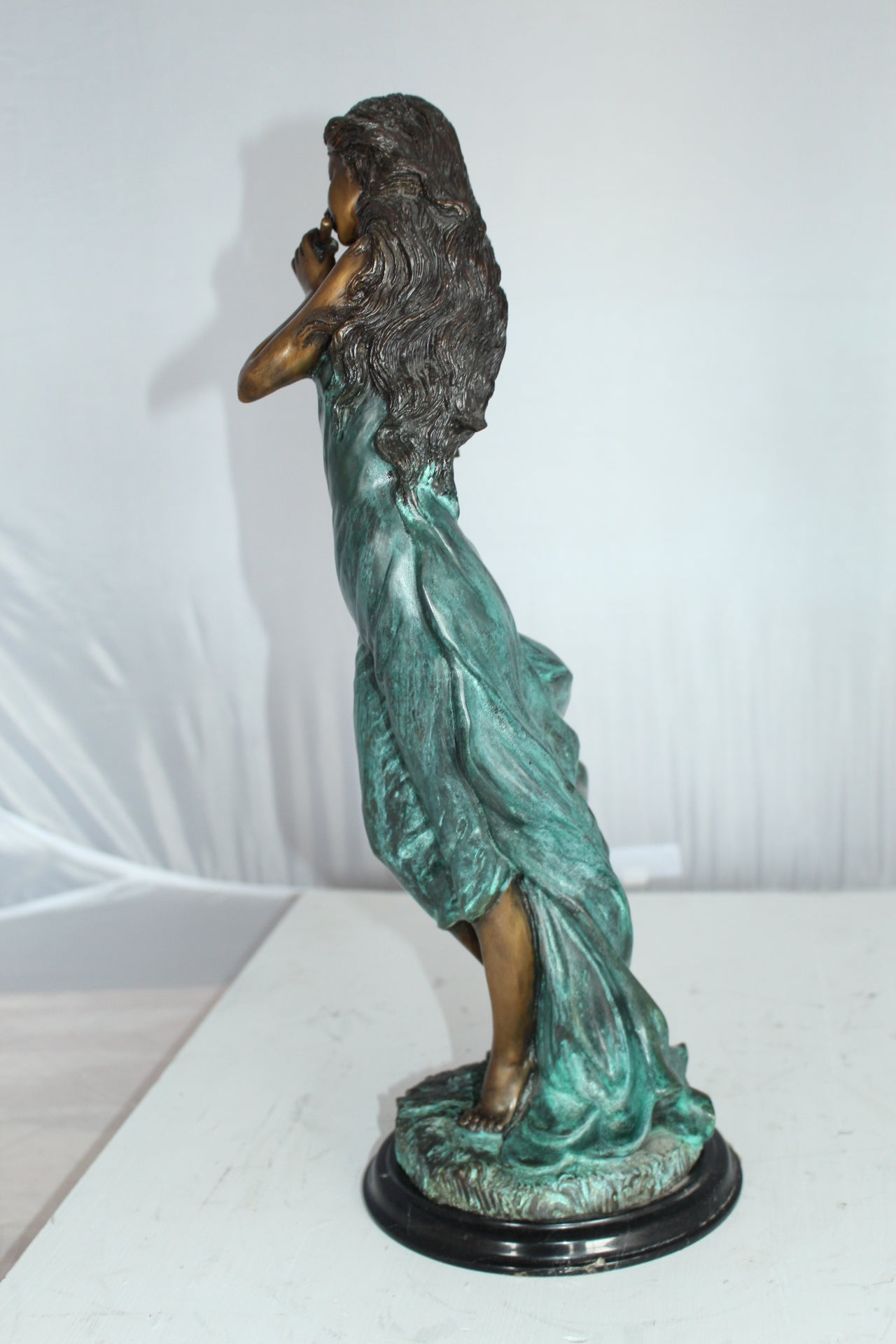 Musical Girl Bronze Statue -  Size: 8"L x 7"W x 19"H. 