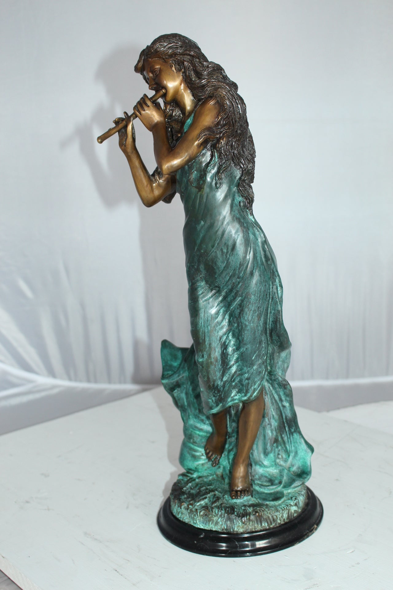 Musical Girl Bronze Statue -  Size: 8"L x 7"W x 19"H. 