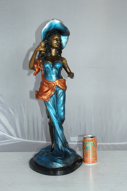 Lady Holding a Wine Glass Bronze Statue -  Size: 9"L x 11"W x 26"H. 