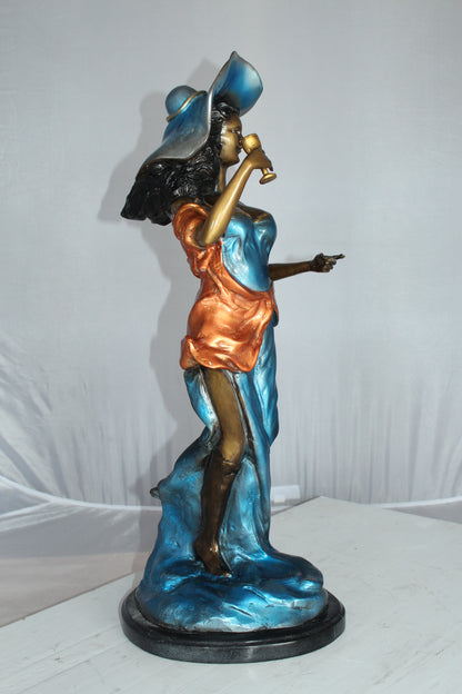 Lady Holding a Wine Glass Bronze Statue -  Size: 9"L x 11"W x 26"H. 